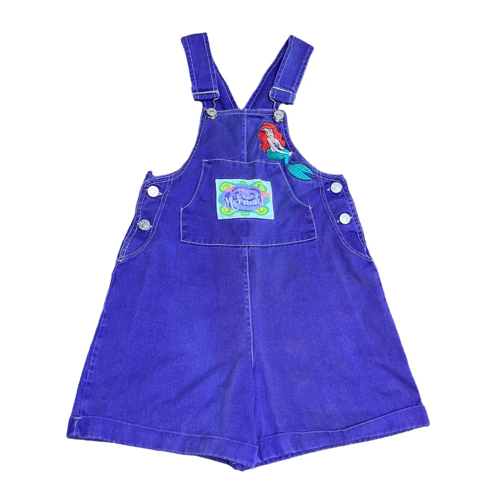 Vintage Rare Disney Little Mermaid Ariel Embroidered Girls Sz 8 Short Overalls